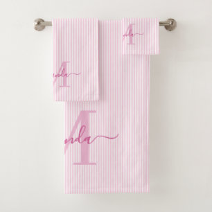 Personalized Monogram Pink & White Stripes Bath Towel Set