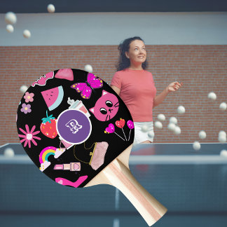 Personalized monogram Pinky Girly Colourful  Ping Pong Paddle