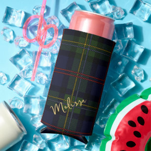 Personalized Monogram Plaid Rustic Tartan Seltzer Can Cooler