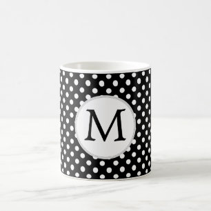 Personalized Monogram Polka Dots Pattern in Black Coffee Mug