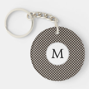 Personalized Monogram Polka Dots Pattern in Brown Keychain