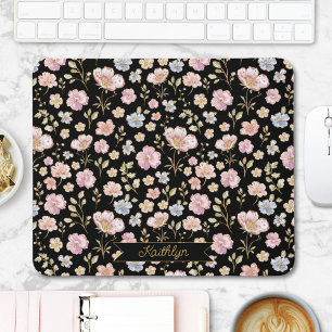 Personalized Monogram Pretty Vintage Floral Mouse Pad