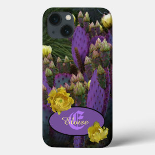 Personalized Monogram Purple Cactus Yellow Flowers iPhone 13 Case
