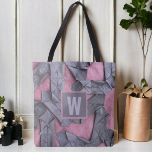 Personalized monogram purple geometric abstract tote bag