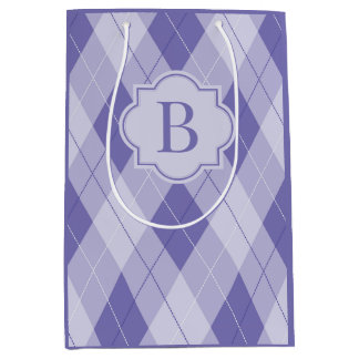 Personalized Monogram Purple Lilac Argyle Medium Gift Bag