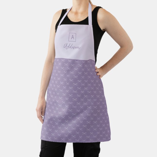 Personalized Monogram Purple Simple Bow Apron (Insitu)
