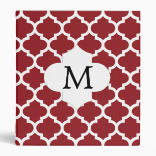Personalized Monogram Quatrefoil Red and White Binder