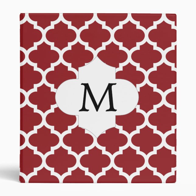 Personalized Monogram Quatrefoil Red and White Binder (Front)
