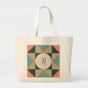 Personalized Monogram Quilt Block  Large Tote Bag