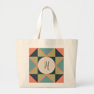 Personalized Monogram Quilt Block  Large Tote Bag