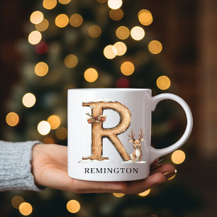 Personalized Monogram R Christmas Reindeer Holiday Coffee Mug