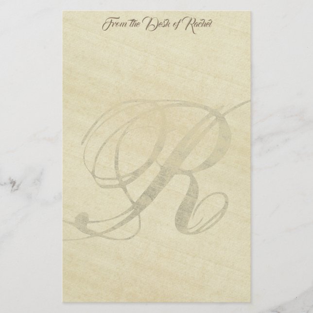 Personalized Monogram R Faux Rice Paper Stationery (Front)