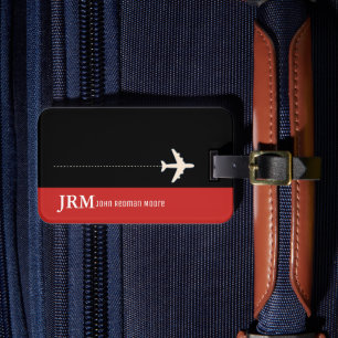Personalized monogram red / airplane travel luggage tag