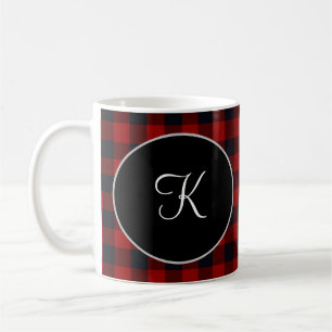 Personalized Monogram Red and Black Buffalo Plaid Coffee Mug
