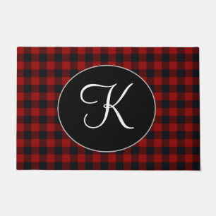 Personalized Monogram Red and Black Buffalo Plaid Doormat