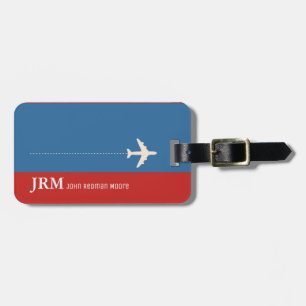 personalized monogram red & blue / airplane travel luggage tag