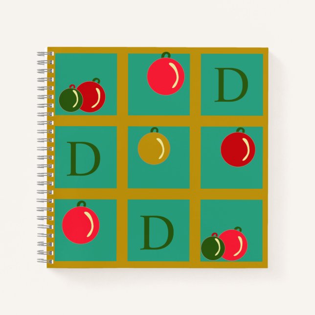 Personalized Monogram Red Green, Gold Ornament Art Notebook (Front)