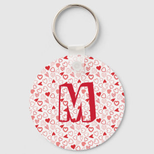 Personalized monogram red Hearts pattern Keychain