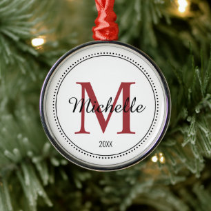 Personalized Monogram Red Metal Ornament