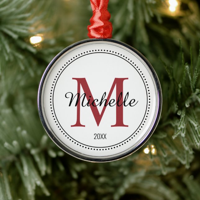 Personalized Monogram Red Metal Ornament (Tree)