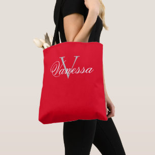 Personalized Monogram Red Tote Bag