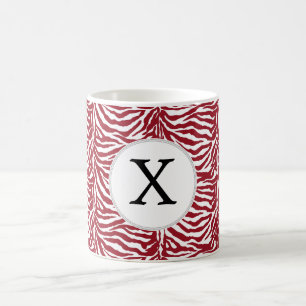 Personalized Monogram Red Zebra Stripes pattern Coffee Mug