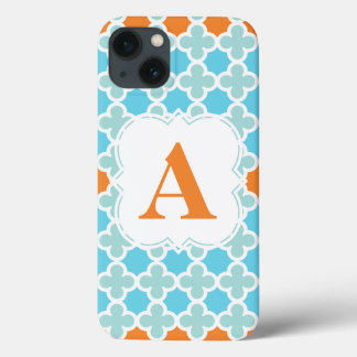 Personalized Monogram Retro Quatrefoil Pattern iPhone 13 Case