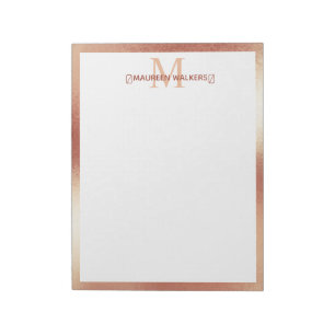 Personalized Monogram Rose Gold Custom Name  Notepad