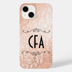 Personalized Monogram Rose Gold Damask Case-Mate iPhone 14 Case