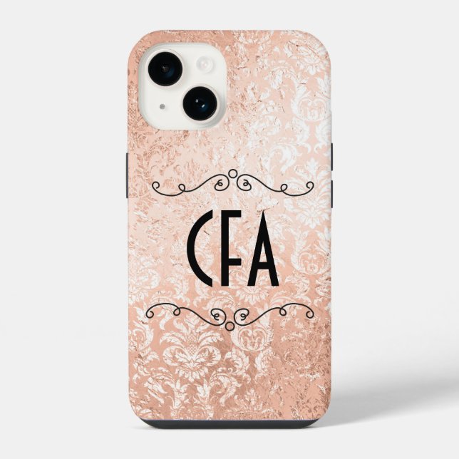 Personalized Monogram Rose Gold Damask iPhone Case (Back)