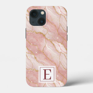 Personalized Monogram Rose Quartz Gold iPhone 13 Mini Case