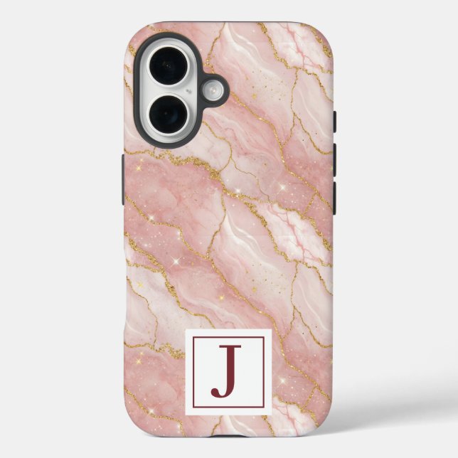 Personalized Monogram Rose Quartz Gold Case-Mate iPhone Case (Back)