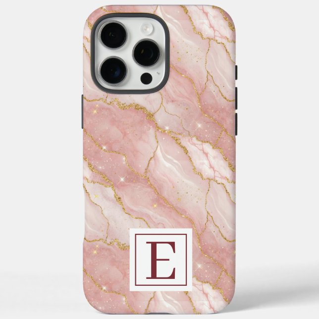Personalized Monogram Rose Quartz Gold Case-Mate iPhone Case (Back)
