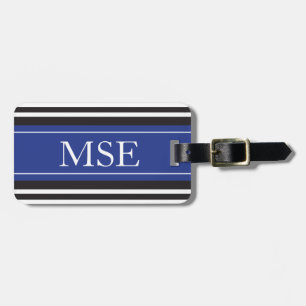 Personalized Monogram Royal Blue Black Stripes Luggage Tag