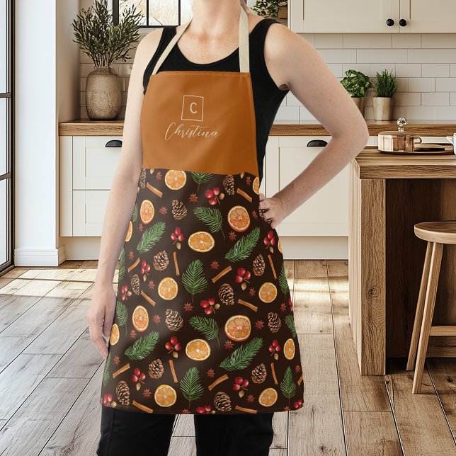 Personalized Monogram Rustic Botanical Christmas  Apron (Creator Uploaded)