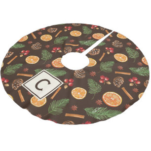 Personalized Monogram Rustic Botanical Christmas Brushed Polyester Tree Skirt