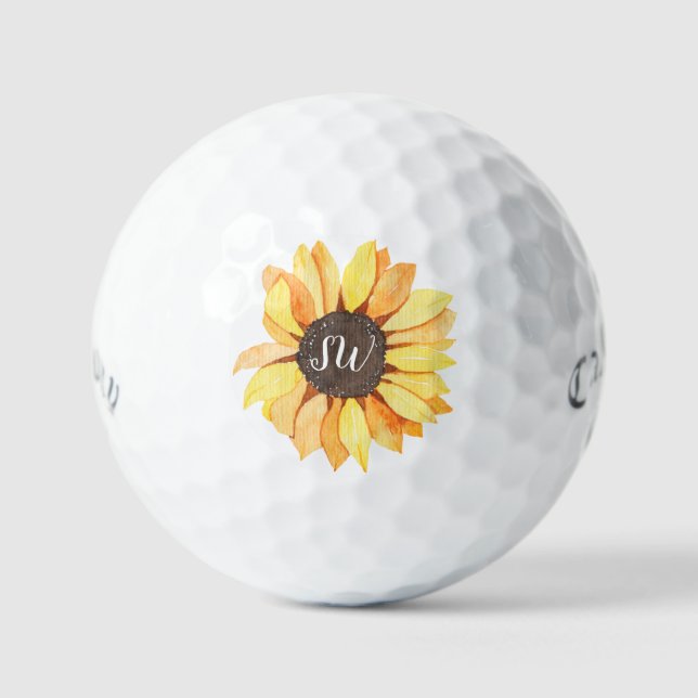 Personalized Monogram Rustic Sunflower Golf Balls (Front)