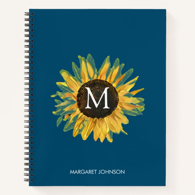 Personalized Monogram Rustic Sunflower Notebook (Front)