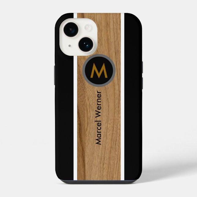 Personalized Monogram Rustic Wood Black iPhone Case (Back)
