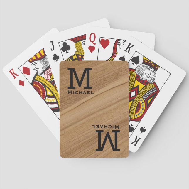 Personalized Monogram Rustic Wood Poker Player  Playing Cards (Back)