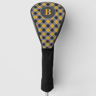 Personalized Monogram Saffron Yellow Grey Tartan Golf Head Cover