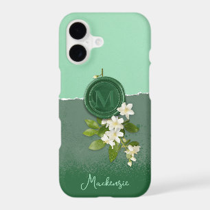 Personalized Monogram Sage Green Floral Faux Wax