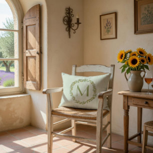 Personalized Monogram Sage Green Stripes & Olives Accent Pillow