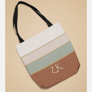 Personalized Monogram Sage Terracotta Stripes Tote Bag