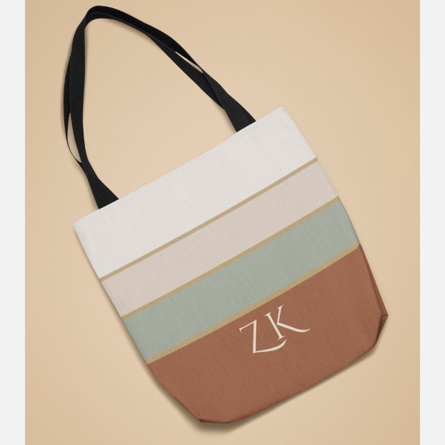 Personalized Monogram Sage Terracotta Stripes Tote Bag (Creator Uploaded)