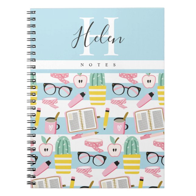 Personalized Monogram School Girl Cheerful Noteboo Notebook (Front)