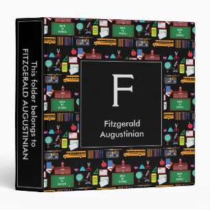 Personalized Monogram SCHOOL SUBJECTS Black Binder