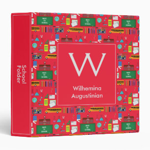 Personalized Monogram SCHOOL SUBJECTS Red Binder