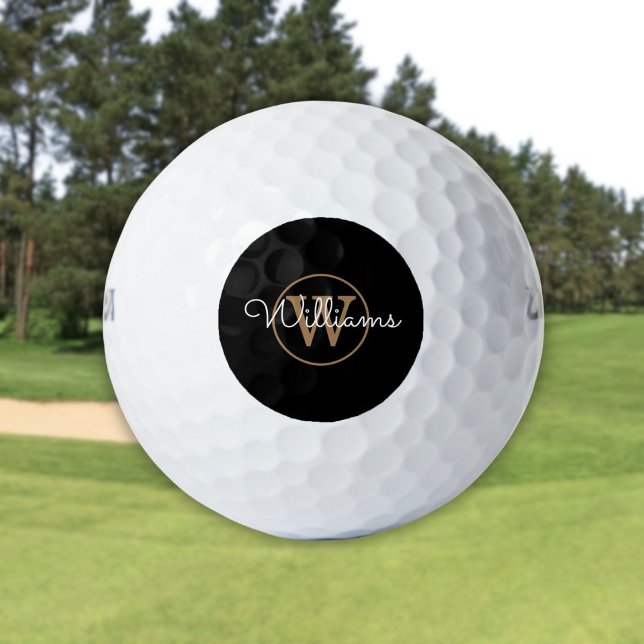 Personalized Monogram Script Name Black And Gold Golf Balls (Personalized Monogram Script Name Black And Gold Golf Balls)
