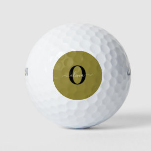 Personalized Monogram Script Name Black Gold White Golf Balls